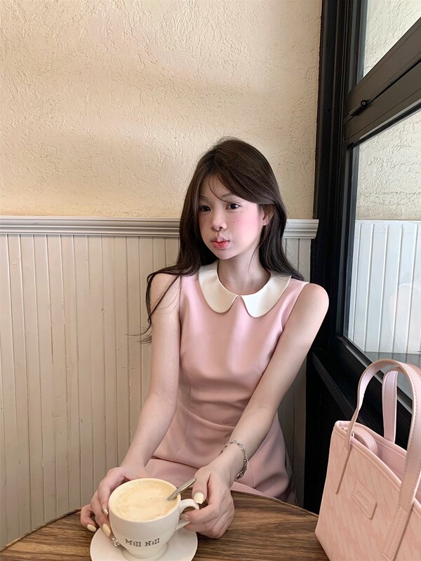 Korean-Style Doll Collar Dress with Contrasting Colors, Sleeveless, Waist-Cinching, Slimming, Elegant, Age-Reducing, New Summer A-Line Short Dress for Women Korean-Style Doll Collar Dress with Contrasting Colors, Sleeveless, Waist-Cinching, Slimming, Elegant, Age-Reducing, New Summer A-Line Short Dress for Women