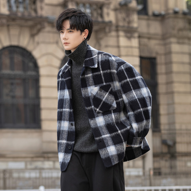 Y862 Plaid Wool Double-Sided Woolen Jacket Men's Shirt Jacket Autumn and Winter New Design Thickeneded Woolen Jacket