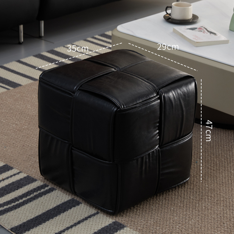 블랙 가죽 스퀘어 스툴