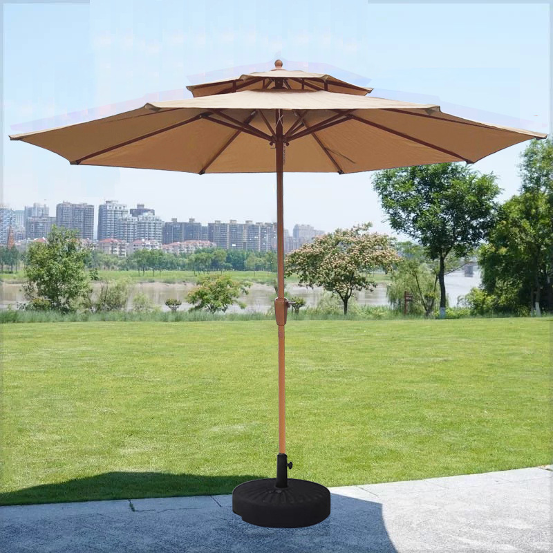 Sombrilla para exteriores, protección solar para patio, impermeable, para camping, ocio, 2.7M, doméstica, de doble techo, con manivela central, venta al por mayor.