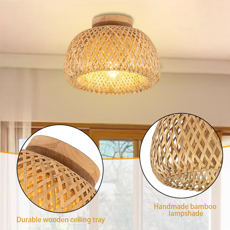 Estilo campestre americano transfronterizo, pantalla de lámpara de bambú hecha a mano, sala de estar, pasillo de porche, restaurante, arte de bambú, arte de madera, lámpara de techo