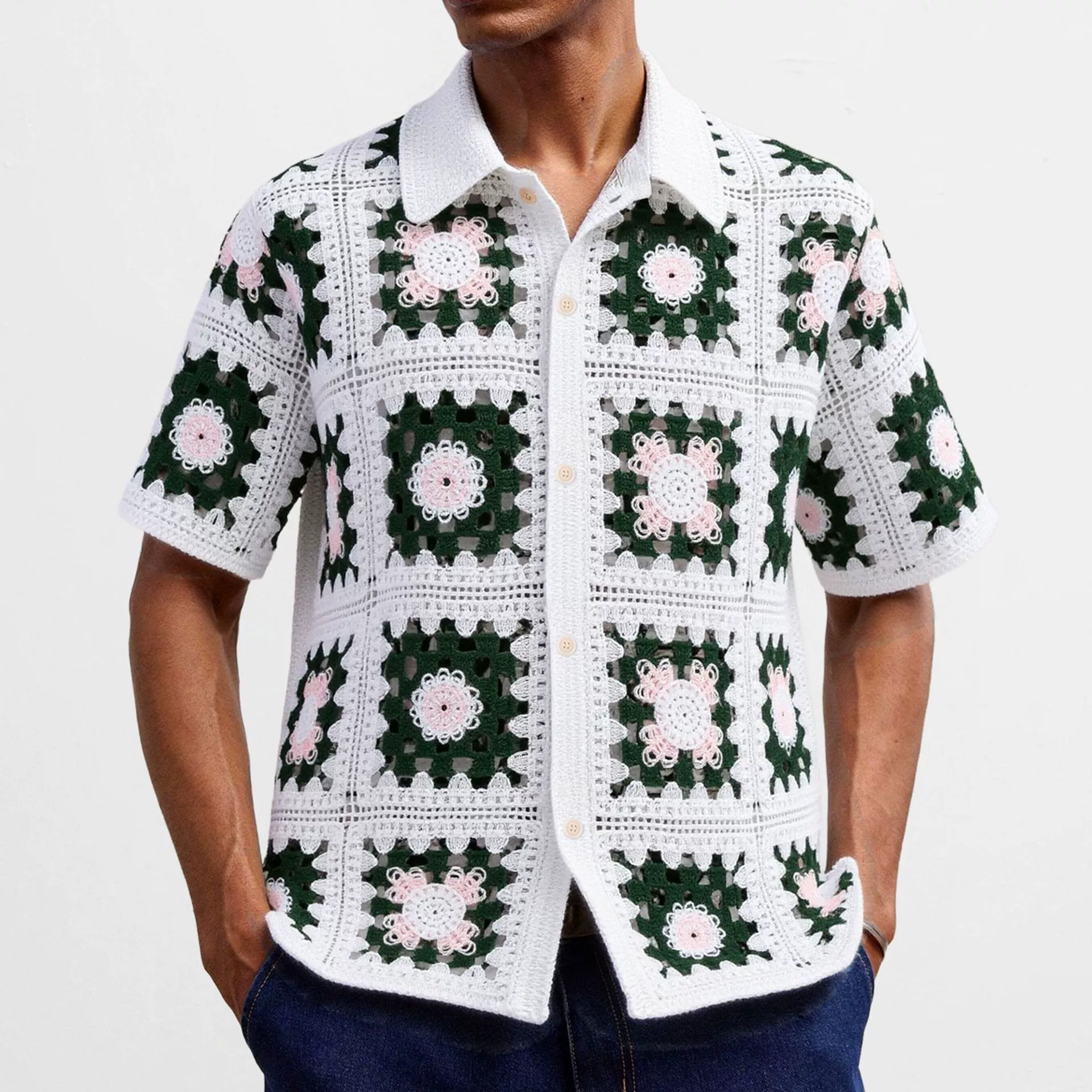 Мужская одежда для внешней торговли, французский ретро вязаный трикотаж, повседневная универсальная трикотажная рубашка-поло с короткими рукавами и вырезами SY0176