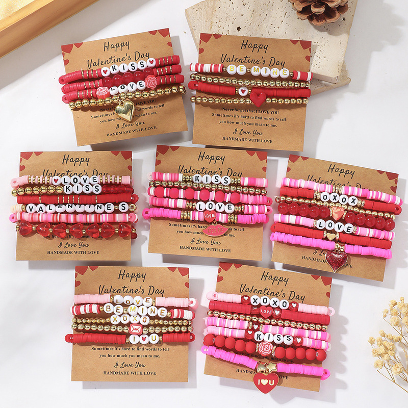 European and American Cross-Border Valentine's Day Love Bracelet, Couple's Gift, Pink Heart Envelope Soft Clay Beads European and American Cross-Border Valentine's Day Love Bracelet, Couple's Gift, Pink Heart Envelope Soft Clay Beads