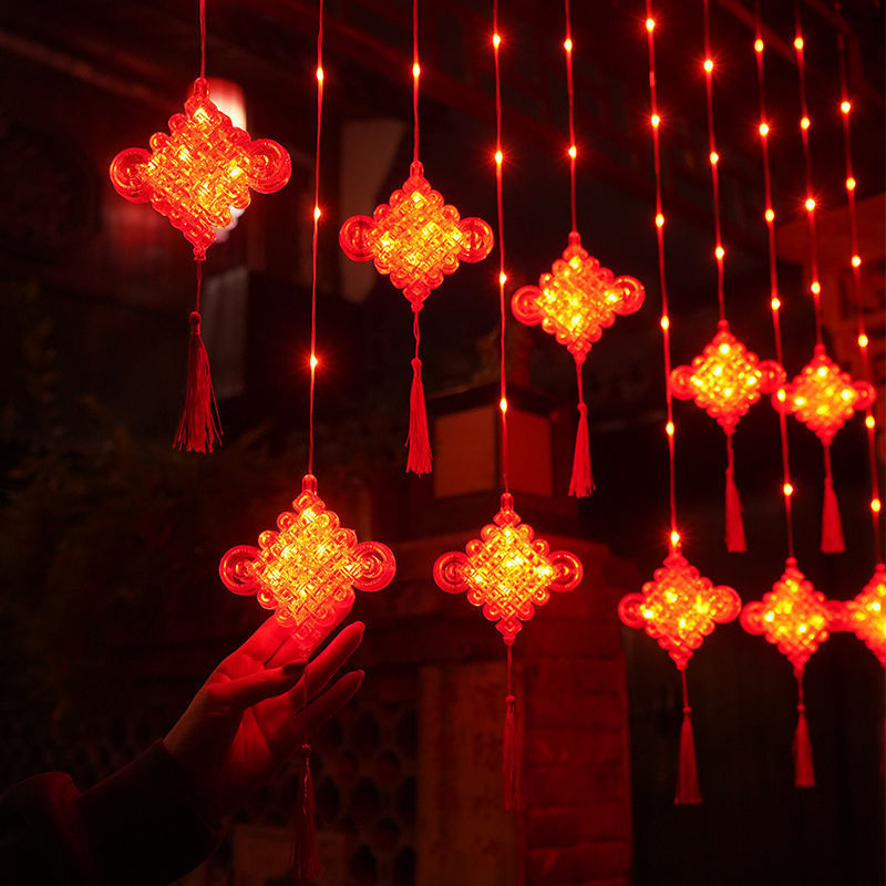 新年の装飾 LED カラフルなストリングライト祝福タッセル赤い提灯新年春祭り家の庭の装飾小さな提灯|undefined