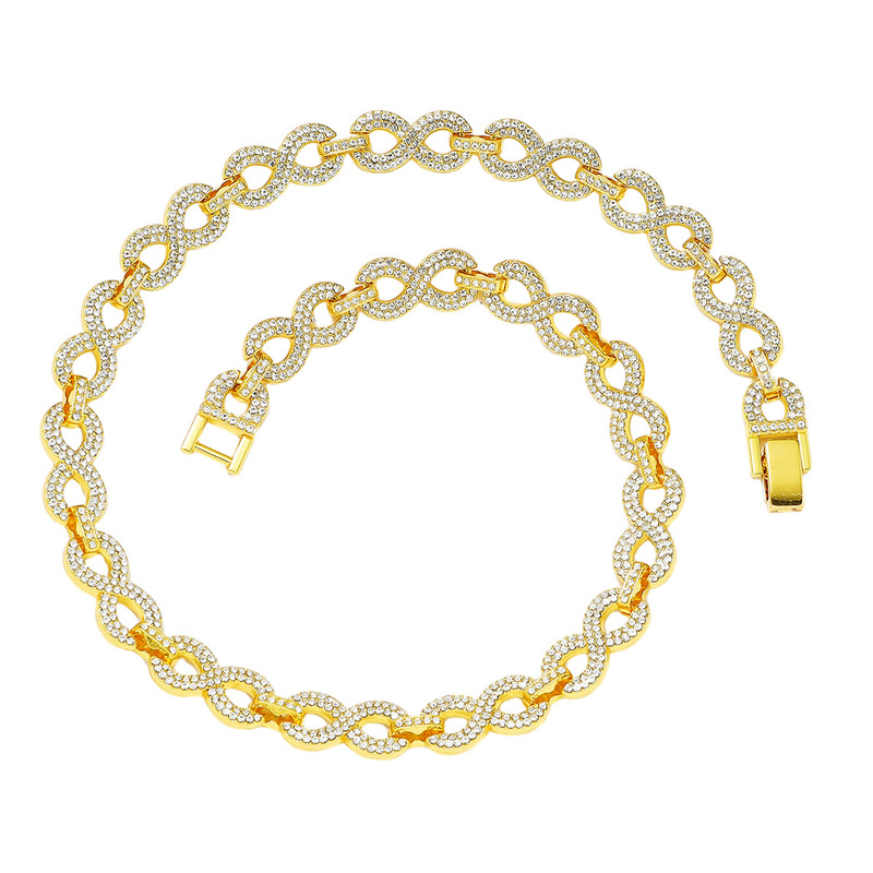 European and American men's hip-hop style full diamond 8-character infinite symbol stitching chain necklace European and American men's hip-hop style full diamond 8-character infinite symbol stitching chain necklace