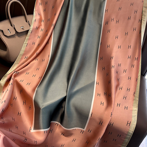 Sun protection silk scarf Korean style new versatile printed imitation silk scarf for women decorative thin outer shawl beach towel