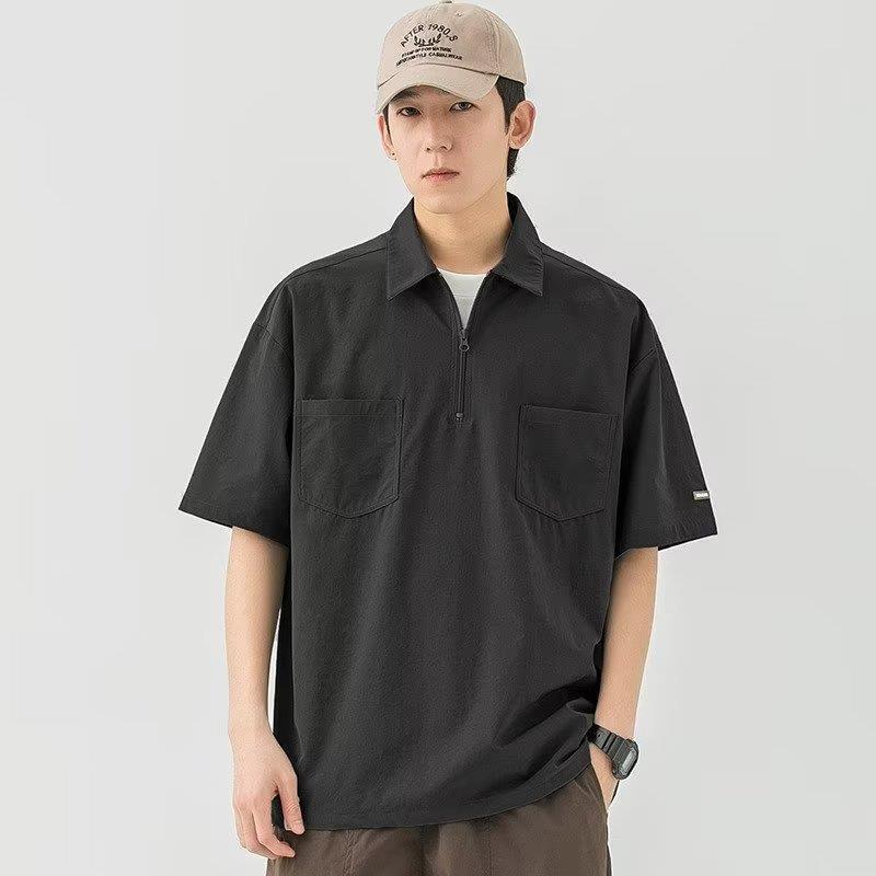 Moda juvenil popular simple nuevo color sólido estándar 2023 media manga verano versátil moda de los hombres polo