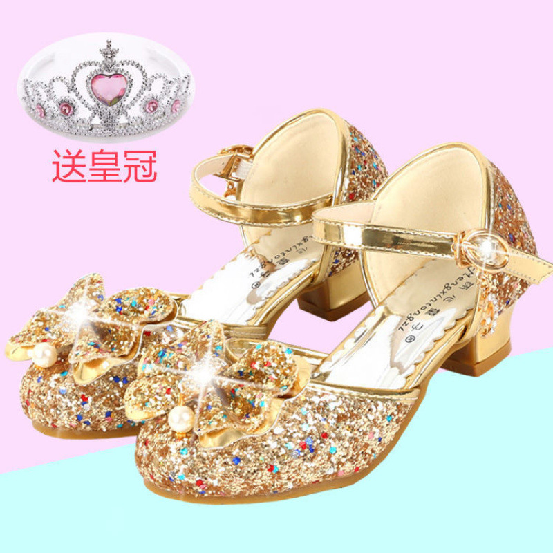 Zapatos de cuero de tacones para niñas vestidos de cristal desfile de piano rendimiento de princesa zapatos infantiles primavera y otoño