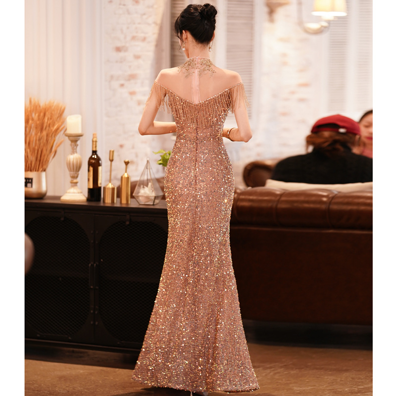 Vestido de Noche para Mujer, Estilo Nuevo 2025, para Reuniones Anuales, Cola de Pez, Banquete, Elegante, Temperamento de Socialité, Anfitriona, Vestido Digno y Magnífico