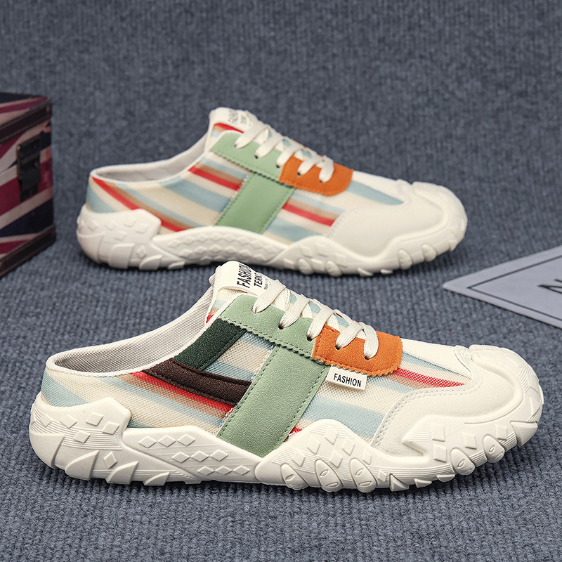 Men's shoes 2026 summer fashion breathable casual shoes, fly-knit mesh slip-on loafers, half-sole closed-toe shoes