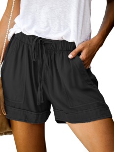A 61341 Casual Wide Leg Elastic Waist Shorts ���e��ȶ�ѝ