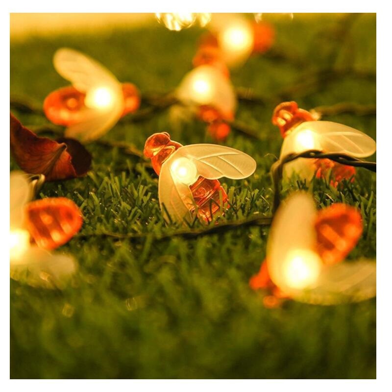 太阳能小蜜蜂灯串户外防水彩灯草坪花园装饰闪烁LED灯5米线