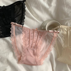 Sexy lace French satin ice silk underwear for women with low waist pure breathable high slit underwear for women