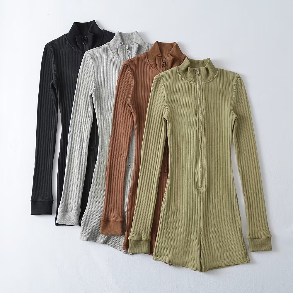 8147-23 Spring New European and American Style Semi-high Neck Knitted Long Sleeve Jacket Women's Zipper Spice Girls Slim Fit Junionwear