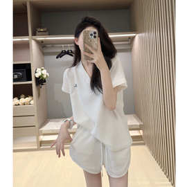 网红白色休闲运动套装女夏季宽松薄款时尚气质洋气短袖短裤两件套
