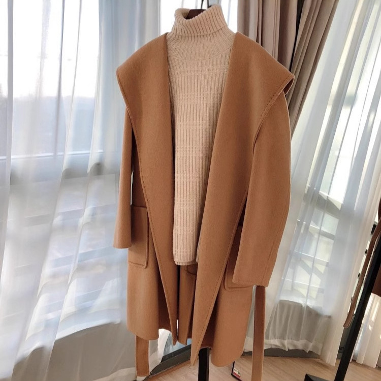 Max Water Ripple Cashmere Hoodie Simple Versatile Coat 1031 New Pure Original Autumn and Winter Large Pocket Hooded Solid Color Max Water Ripple Cashmere Hoodie Simple Versatile Coat 1031 New Pure Original Autumn and Winter Large Pocket Hooded Solid Color
