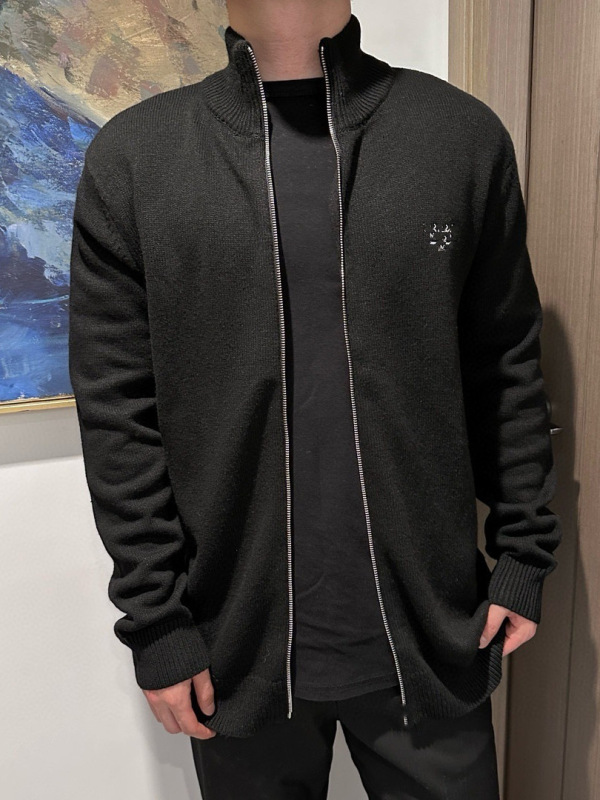 正确版本25FW新款P家胸前刺绣LOGO拉链针织毛衣开衫男女同款百搭|undefined