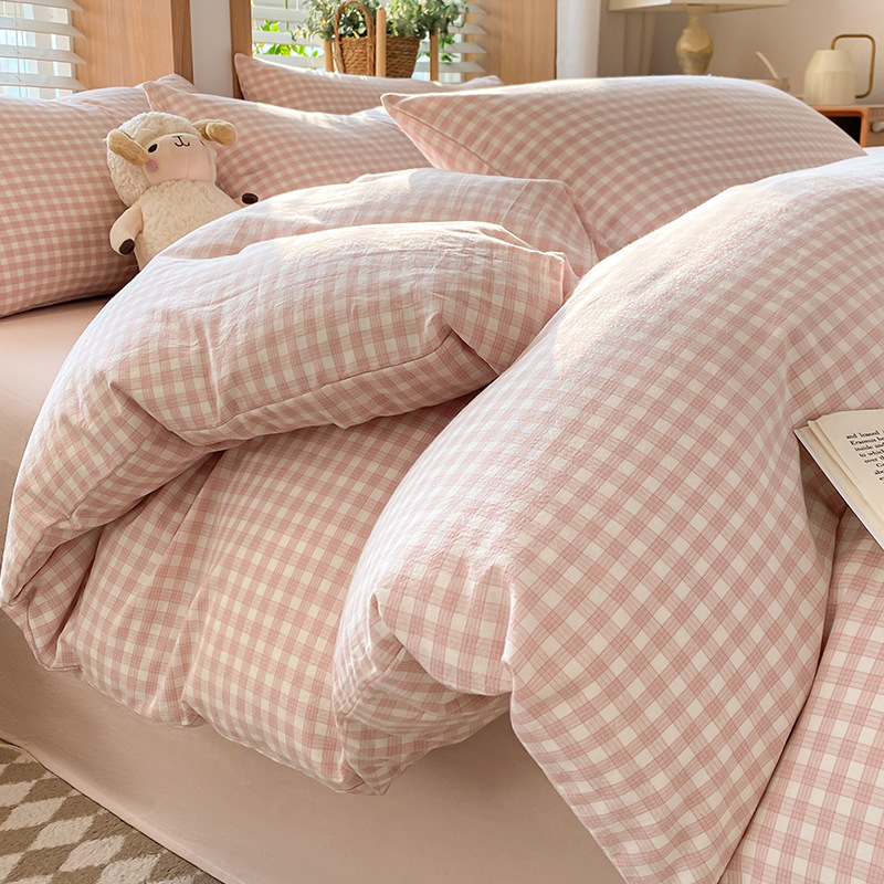 Cama de algodón lavado con agua de algodón de cuatro piezas, algodón puro 2025, nueva sábanas de cama, colchón de cama de tres piezas