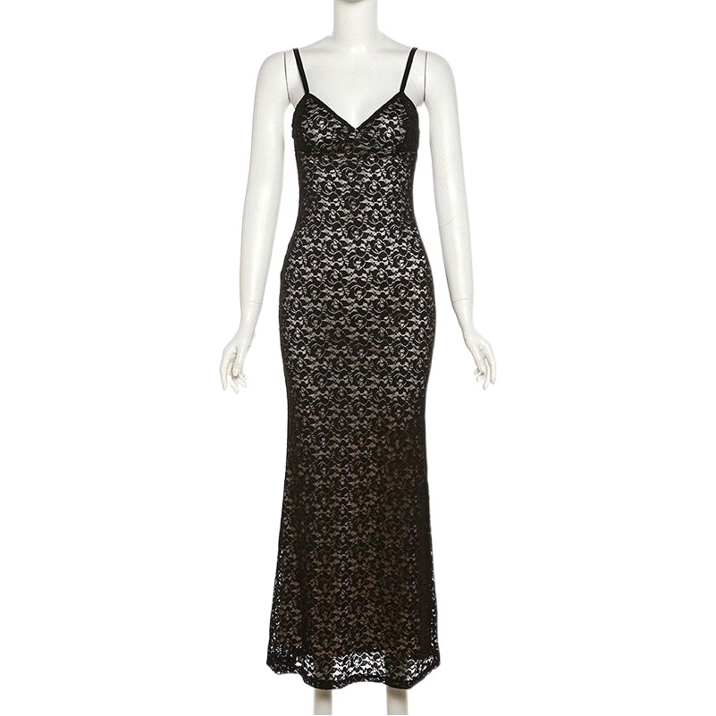 Comercio exterior Correa transfronteriza encaje costura perspectiva vestido europeo y americano SLIM-Fit color sólido sin espalda sexy vestido para las mujeres