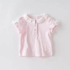 【ホットバッチ】夏用子供服新作Tシャツ女の子用純綿多用途半袖Tシャツドールカラー半袖セーター