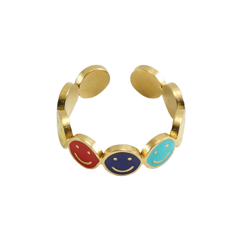 Anillo de acero inoxidable transfronterizo con diseño de ojo turco, estilo europeo y americano, dulce y genial, chapado en titanio con oro de 18k, joyería al por mayor.