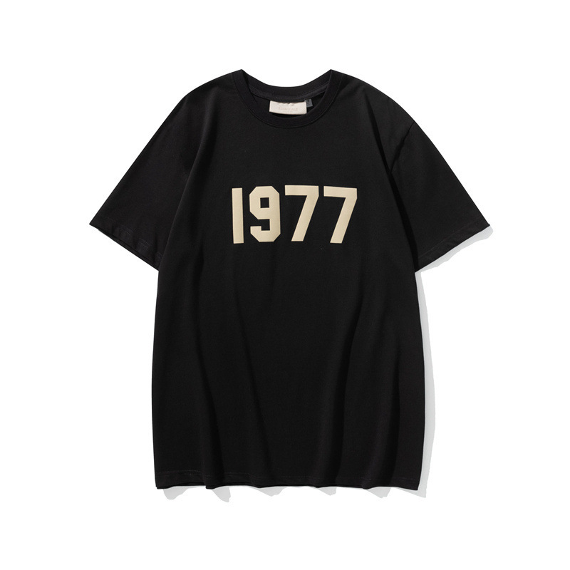 FOG temporada 8 Essentials flocado impreso 1977 Digital American High Street suelta casual manga corta Camiseta de los hombres