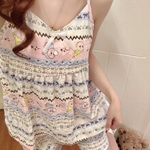 夏季新款云朵棉吊带睡衣女带胸垫女款短裤甜美卡通家居服套装批发