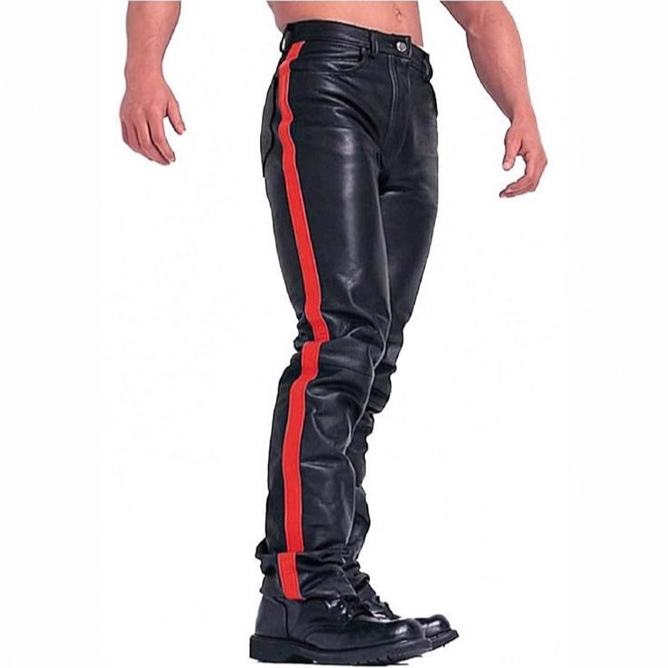 New Style Men's Casual Leather Pants, Slim Fit, Korean Style, Trendy Nightclub Skinny Biker Pu Leather Casual Long Pants
