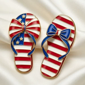 American Flag Flip-Flop Couple Brooches, Independence Day Themed Enamel Pins for Best Friends, Holiday Accessories Wholesale