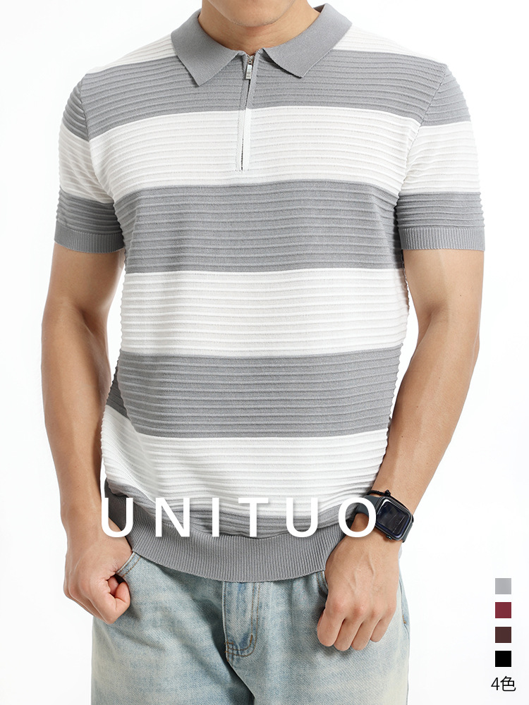 Camiseta de polo de seda de hielo de alta calidad de hombre de manga corta secado rápido medio abierto cremallera estriada agujero de negocios camiseta casual de hombre
