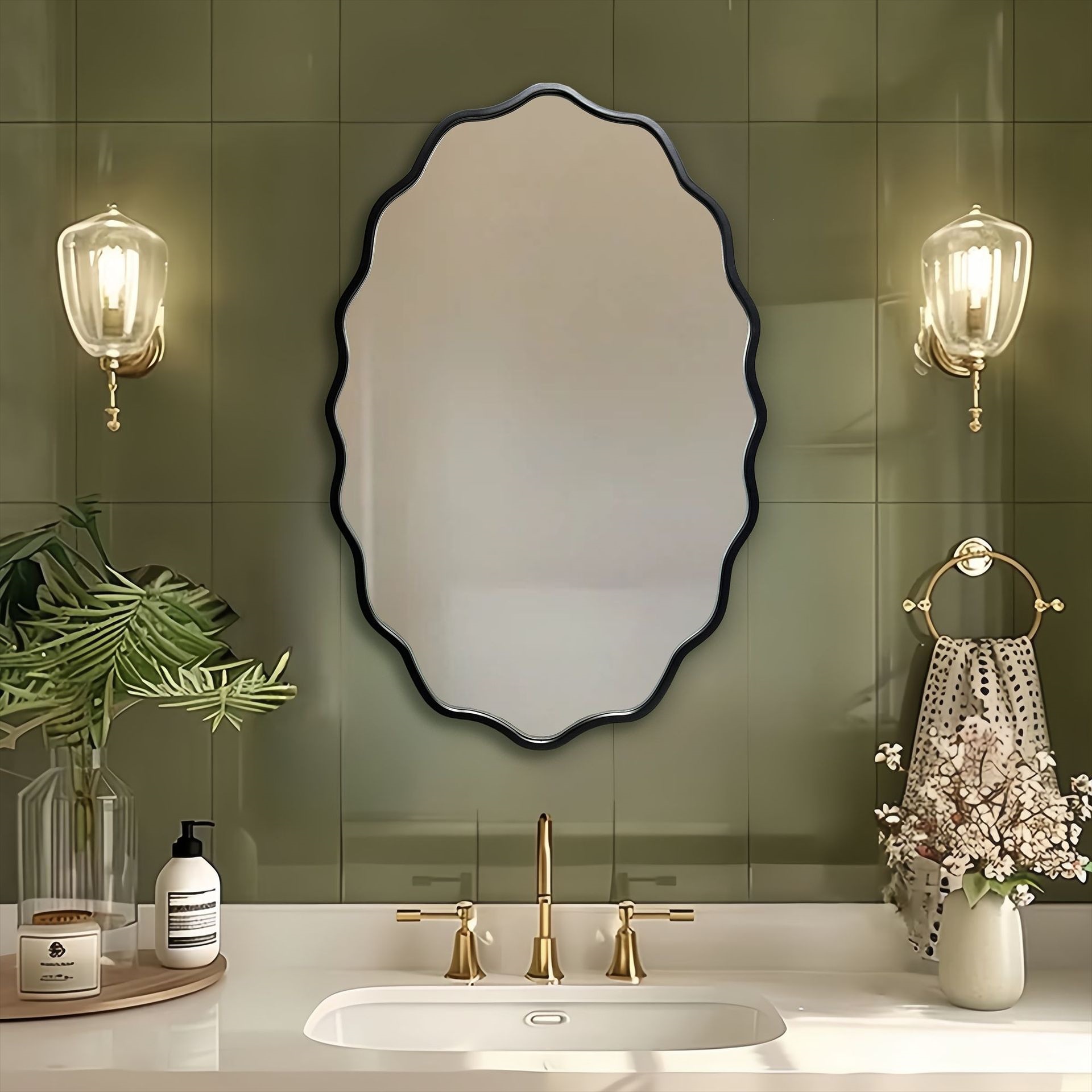Espejo Decorativo de Pared de Madera Colgante para Baño y Sala de Estar image 3