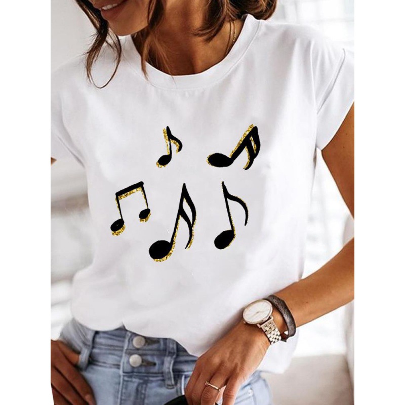 Plus Size Spring/Summer Heart Floral Plant Letter Plus Size Round Neck Retro Simple Top for Women