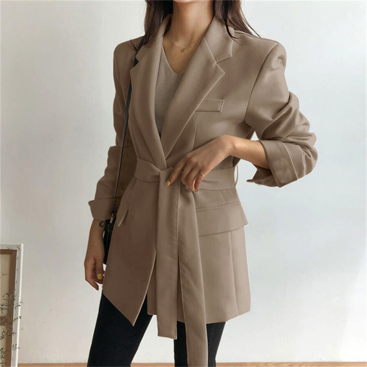 Abbigliamento donna Giacca nera da abito Cintura da donna 2024 Nuovo design primavera e autunno Nicchia Stiratura gratuita Temperamento Piccolo abito Manica lunga_voghion.com