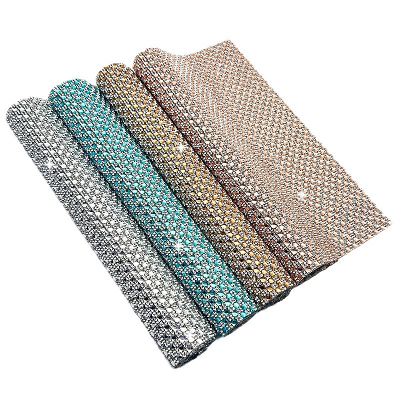 Parche de diamantes de imitación de vidrio de color brillante intermitente, adhesivo de malla de fondo, pegatina de diamantes en caliente, pegatina de diamantes decorativa de bricolaje, accesorios de ropa, pegatina de diamantes