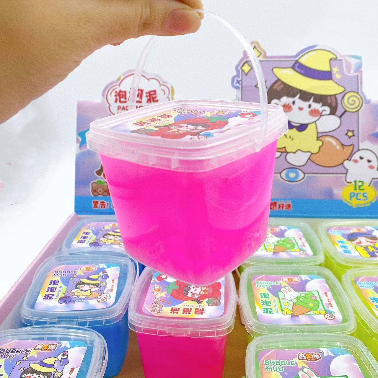 Barro de rejilla de barro espumoso caja cuadrada barro dibujado de alto valor facial colorido pegamento espumante no manualizado DIY lotes de juguetes infantiles