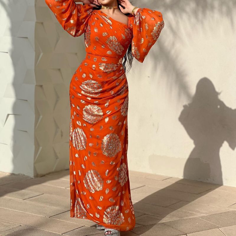 Vestido de Fiesta de Gasa con Estampado Dorado, Sexy, para Mujer, Primavera/Verano 2022, Estilo Nuevo, Disponible en Sitios Web Independientes y eBay