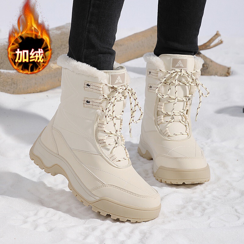 Cross-Border Harbin Thickened Snow Boots for Women, Winter Fleece-Lined Thick Waterproof Non-Slip Cotton Shoes, Mid-Calf Boots for Warmth