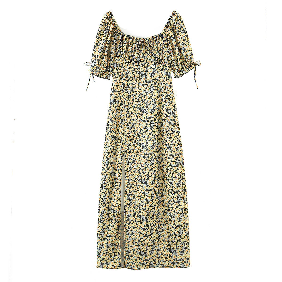 winter vwaist belt printed long dress NSAM20662
