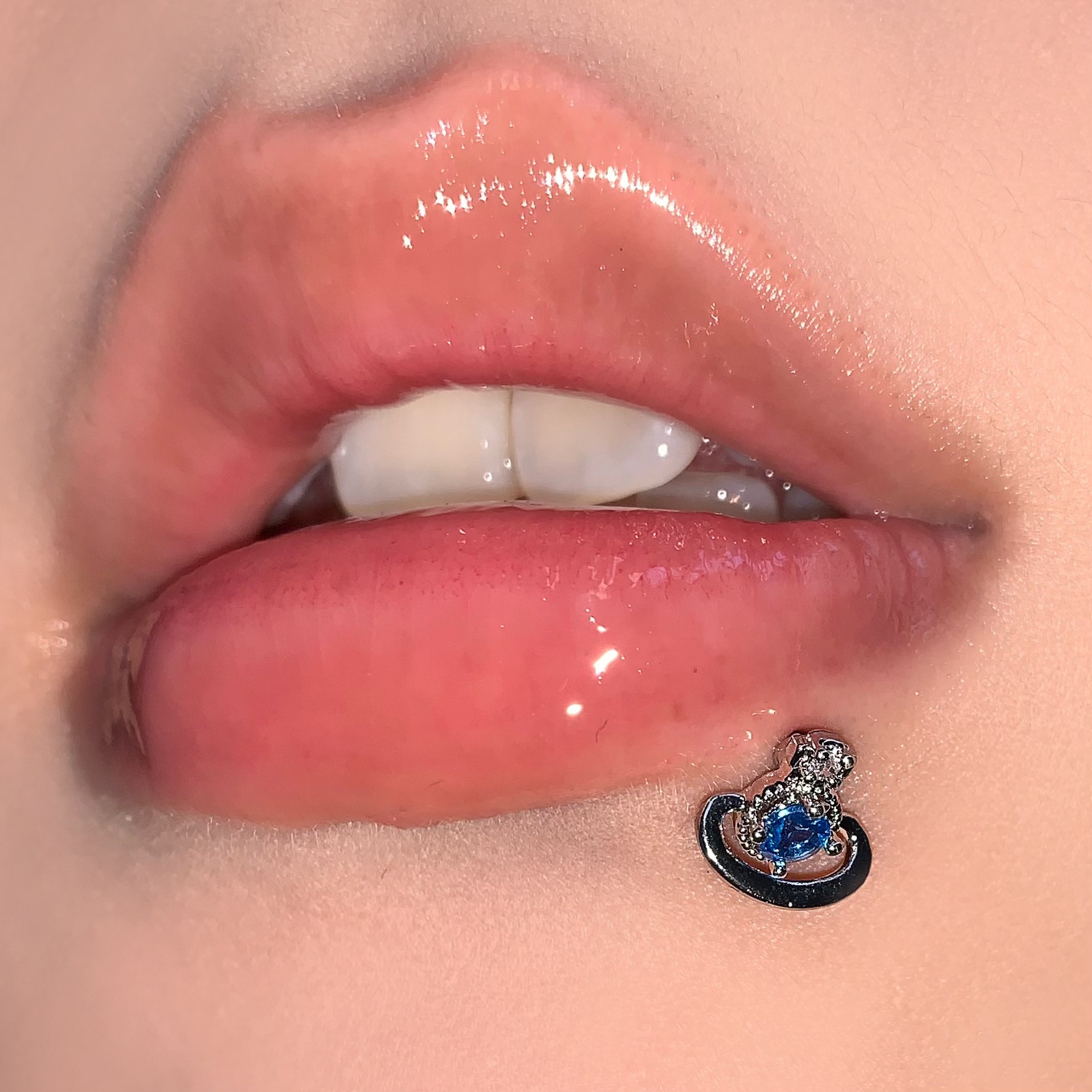 Labret stud lip piercing jewelry styling detail
