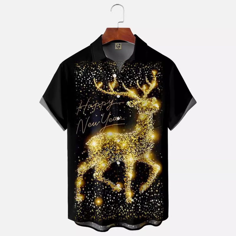 2023 Fashion Shirt Christmas Elements New 3D Digital Printing Casual Cross-border Men's Short Sleeve Top 2023 Fashion Shirt Christmas Elements New 3D Digital Printing Casual Cross-border Men's Short Sleeve Top