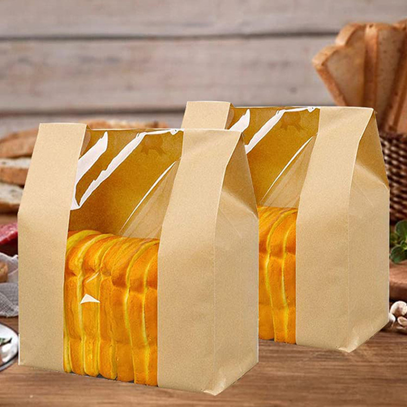 厂家通用牛皮纸烘培面包吐司方底纸袋开窗包装袋防油打包纸袋可定