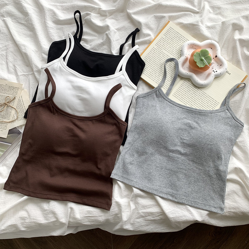 Korean style popular pure cotton camisole with chest pad wrapped chest solid color outer wear bottoming short top
