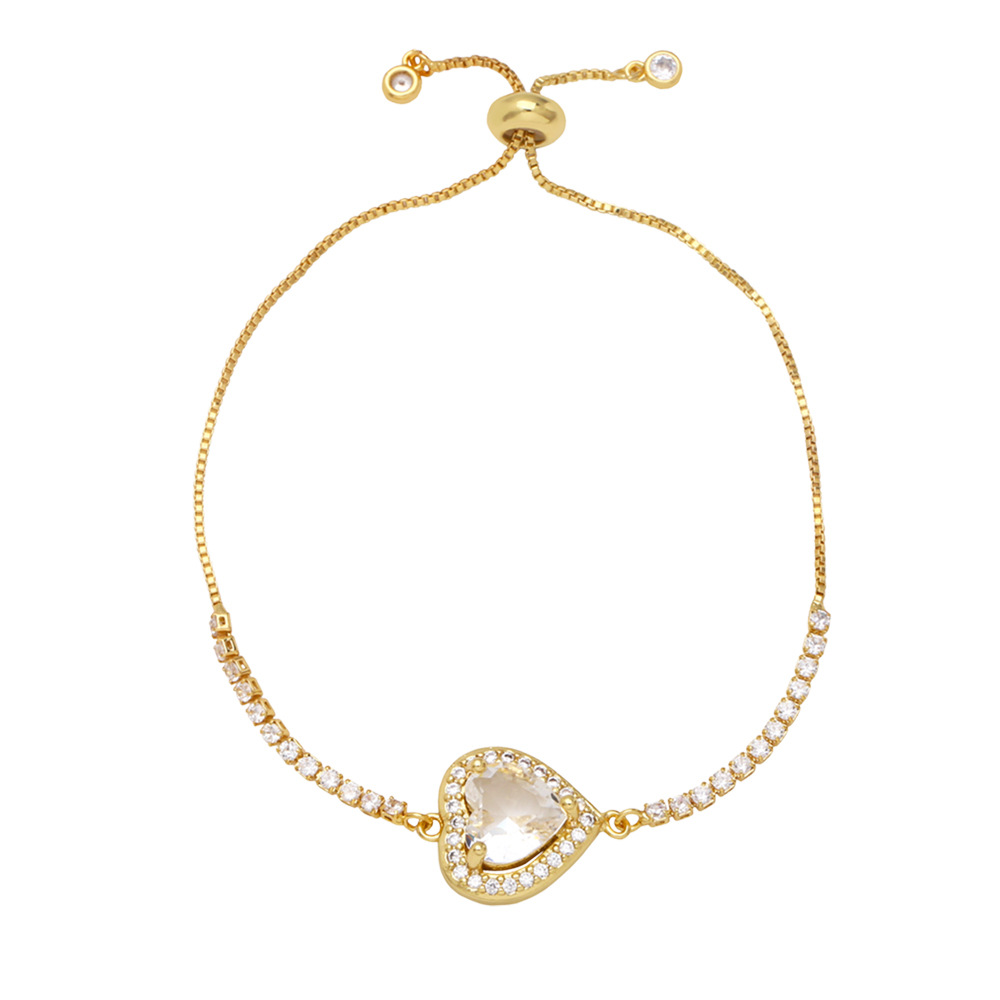 Fashion Zircon Pull Adjustable Geometric Heart-Shaped Copper Bracelet