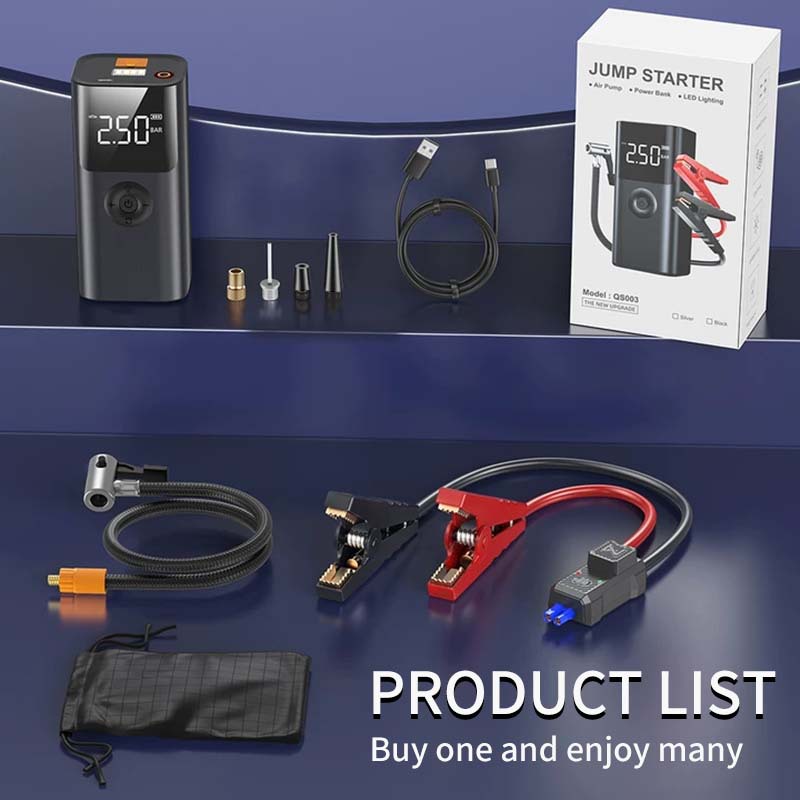 【Qs003】Foreign Trade Car Emergency Jump Starter, Car-Mounted Air Compressor and Battery Charger, Multifunctional Power Bank