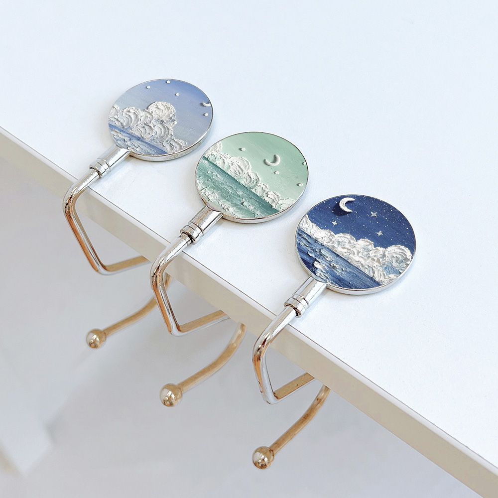 Pintura al óleo nebulosa luna mar mochila de estudiantes gancho de escritorio de escritorio desmontable gancho de escritorio antideslizante