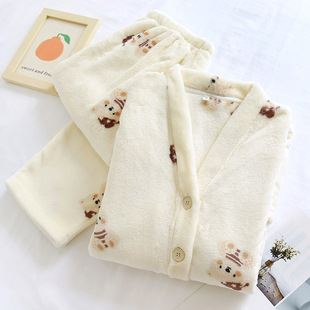 Simple Girl style pajamas women's autumn and winter New outdoor coral fleece home wear suit 2023 flannel