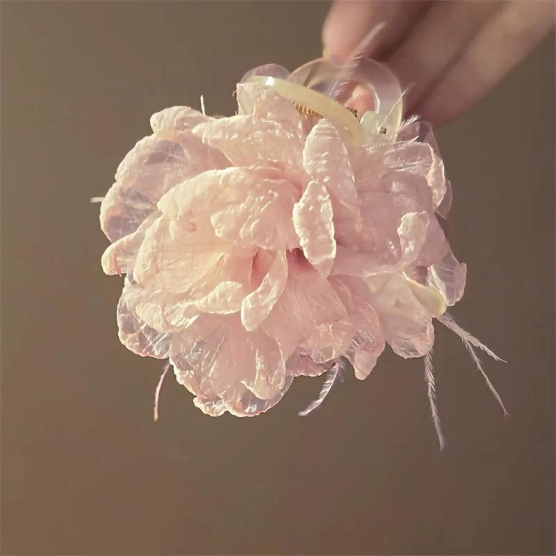 雰囲気のある羽の花の女性用ヘアクリップ、高級フレンチスタイルの優しい牡丹のヘアクリップ、気質のあるサメのヘアクリップ、ヘアアクセサリークリップ|undefined