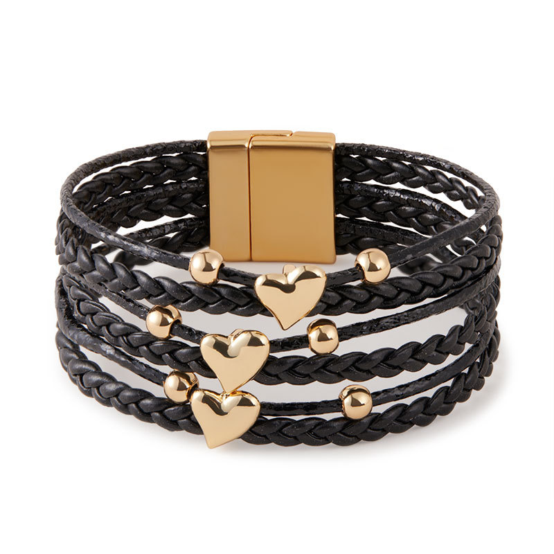 Retro Streetwear Heart Shape Pu Leather Alloy Wrap Bracelets Wholesale display picture 5