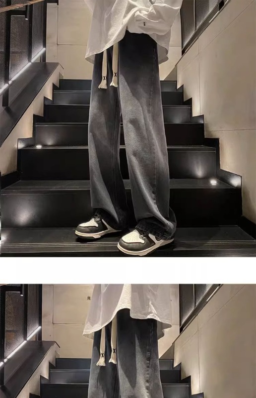 Herr jeans rak passform retro stil vida lediga byxor casual_voghion.com