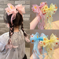 女の子の王女の大きいサイズの蝶結びの編み髪のリボンのヘアピンの子供の頭飾りの女の子のネットの赤い髪のカチューシャの髪飾りの花